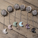 Wire-Wrapped Moon Gemstone Tea Ball Infuser - Crescent moon shaped crystal stone wire-wrapped with Tree of Life design