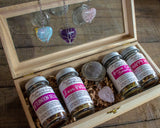 Tea for Lovers Deluxe Gift Set - Glass-topped wood box with gemstone tea ball and 4 jars of lovely teas