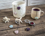 Wire-Wrapped Heart Gemstone Tea Ball Infuser - heart shaped crystal stone wire wrapped with Tree of Life design
