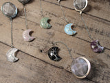 Wire-Wrapped Moon Gemstone Tea Ball Infuser - Crescent moon shaped crystal stone wire-wrapped with Tree of Life design