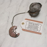 Wire-Wrapped Moon Gemstone Tea Ball Infuser - Crescent moon shaped crystal stone wire-wrapped with Tree of Life design