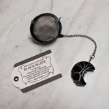 Wire-Wrapped Moon Gemstone Tea Ball Infuser - Crescent moon shaped crystal stone wire-wrapped with Tree of Life design