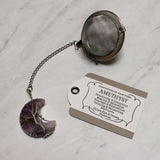 Wire-Wrapped Moon Gemstone Tea Ball Infuser - Crescent moon shaped crystal stone wire-wrapped with Tree of Life design