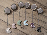 Wire-Wrapped Moon Gemstone Tea Ball Infuser - Crescent moon shaped crystal stone wire-wrapped with Tree of Life design