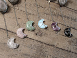 Wire-Wrapped Moon Gemstone Tea Ball Infuser - Crescent moon shaped crystal stone wire-wrapped with Tree of Life design