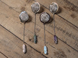 Wire-Wrapped Pillar Gemstone Tea Ball Infuser - Amethyst, Aventurine, Rose Quartz, or Opalite columnar crystal with wire wrapped tree design