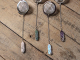 Wire-Wrapped Pillar Gemstone Tea Ball Infuser - Amethyst, Aventurine, Rose Quartz, or Opalite columnar crystal with wire wrapped tree design