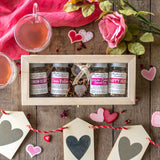 Tea for Lovers Deluxe Gift Set - Glass-topped wood box with gemstone tea ball and 4 jars of lovely teas
