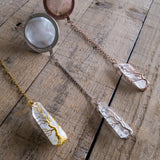 Gold / Rose Gold / Silver Wire-Wrapped Quartz Pillar Tea Ball Infuser -  Clear quartz crystal pillar wire wrapped with Tree of Life design