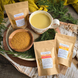 GOLDEN MILK Sample Packs - Organic Medicinal Herb & Mushroom Enhanced Turmeric-Ginger Powders (Ayurvedic Anti-Inflammatory Tonic)