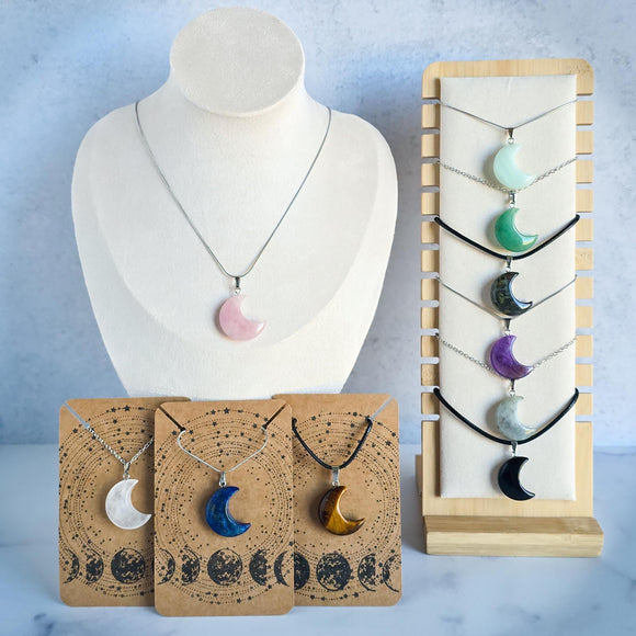 Crescent Moon Necklace - Choose from 11 different gemstone pendants