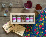 Tea for Lovers Deluxe Gift Set - Glass-topped wood box with gemstone tea ball and 4 jars of lovely teas