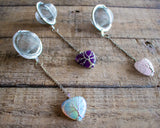 Wire-Wrapped Heart Gemstone Tea Ball Infuser - heart shaped crystal stone wire wrapped with Tree of Life design