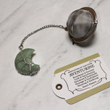 Wire-Wrapped Moon Gemstone Tea Ball Infuser - Crescent moon shaped crystal stone wire-wrapped with Tree of Life design